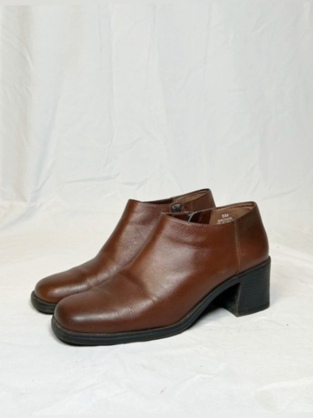Vintage 90s Damiani Brown Leather Square Toe Zip Shooties Ankle Boots~8~